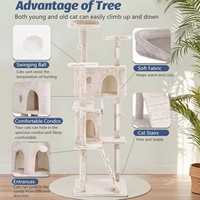 Arbre à chat de luxe en carton doux et moelleux à 3 niveaux avec poteaux à gratter et plateformes d'escalade pour usage intérieur/extérieur