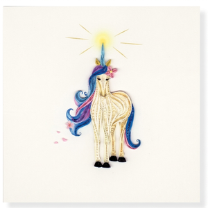 Carte de vœux artisanale en quilling, thème licorne, avec enveloppe, idéale pour l'art du papier et les cadeaux. - Product Image 1