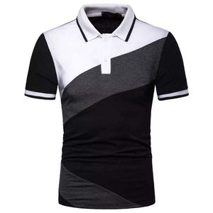 Polo asymétrique color-block pour homme 2026 – Coupe ajustée décontractée élégante à manches courtes – Haut de sport noir, blanc et gris - Product Image 1