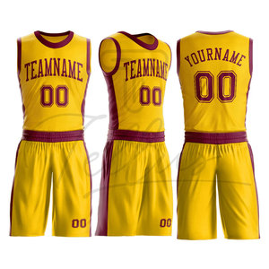 Uniforme de Baloncesto Sublimado Personalizado Amarillo y Granate con Nombre del Equipo 00, Pantalones Cortos de Malla Transpirable, Unisex, para Adultos, Todas las Temporadas - Product Image 4