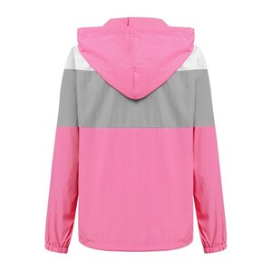 Veste coupe-vent à capuche pour femme, personnalisable OEM ODM, avec blocs de couleur, fermeture éclair intégrale, coupe-vent, imperméable, décontractée, veste de sport - Product Image 2
