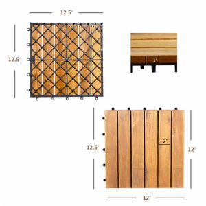 27-Piece 12\" X 12\" Albizia Wood <b>Interlocking</b> Terrace <b>Tiles</b> Multifunctional Outdoor <b>Floor</b> Garden Decking Fireproof Grooved Teak - Product Image 5