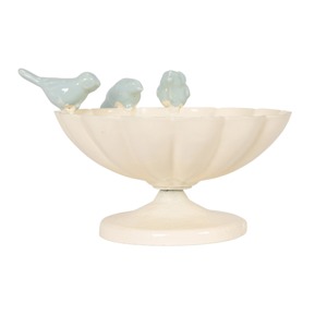 Cuenco decorativo minimalista de metal con diseño de pájaros, hecho a mano, bonito diseño para decoración del hogar, blanco con pájaros azules, decoración para el hogar. - Product Image 2