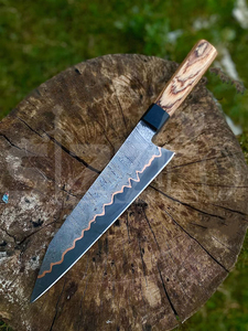 Cuchillo de Chef Artesanal OEM Personalizado de Acero de Damasco y Cobre con Hoja Afilada, para Cortar Carne y BBQ, Mango de Madera, Regalo Ideal - Product Image 4