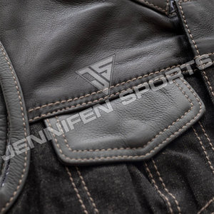Gilet en cuir et denim pour femme, automne/hiver, style motard, court, épais, petite taille, tendance, avec doublure intérieure en bandana - Product Image 3
