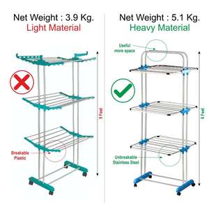 Zabardast Stainless Steel Three Tier <b>Laundry</b> <b>Stand</b> Mirror Finish Rolling Clothes Dryer SS 202 Foldable Airer Rack - Product Image 2