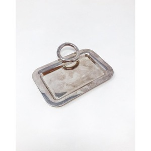 Plateau décoratif rectangulaire en argent de qualité assurée avec poignée en anneau, artisanat moderne en métal, pièce unique - Product Image 4