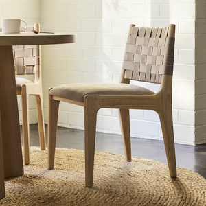 Modern Solid Wood Dining <b>Chair</b> with Woven Webbing Backrest and <b>Padded</b> Seat - Product Image 5
