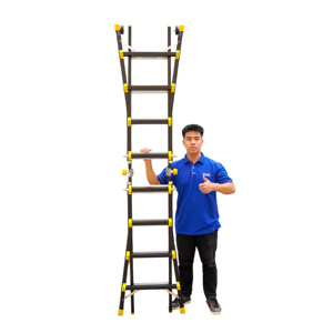 NIKAWA Multi-Purpose Folding Aluminum <b>Ladder</b> 12ft 12 Steps Manual Lock 300lb Capacity Home Use - Product Image 4