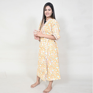Robe kimono en coton pour femmes, imprimé floral, robe longue enveloppante, vêtements de nuit doux et respirants, vêtements de détente - Product Image 2