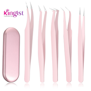 Best Selling Stainless Steel Eyelash Tweezers Set with Curved and Straight Tip Lash Extension Beauty Tweezers Paper Coating - Product Image 1