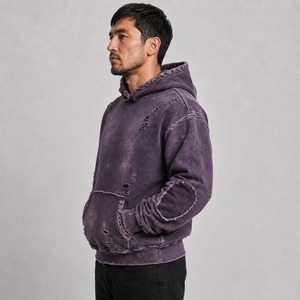 Sudadera con capucha para hombre, estilo desgastado, hecha con material premium, ajuste cómodo, diseño único y costuras duraderas para un estilo diario elegante. - Product Image 2