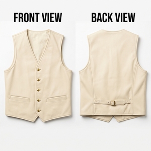 custom logo cream genuine leather <b>vest</b> 450 gsm premium sheepskin beige tailored panel waistcoat custom embossed logo - Product Image 1