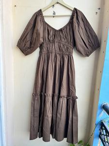 Robe en coton décolleté cœur pour femmes Robe midi décontractée marron Robe longue d'été en coton indien - Product Image 6