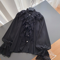 Blus Chiffon Wanita Lengan Panjang, Kemeja Fashion Ringan Elegan untuk Kerja Kantoran, Grosir Custom