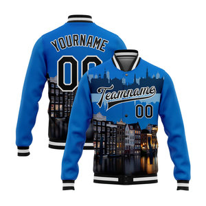 Veste de sport personnalisée pour homme, bleu, imprimé ville d'Amsterdam, sublimation, boutons sur le devant, vêtement décontracté d'automne, veste de sport sublimée - Product Image 1