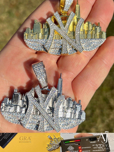 New York Skyline Moissanite Luxury <b>Charm</b> Pendant 925 Sterling <b>Silver</b> Rose Gold & 18K Gold Plated Iced Out Unisex Jewelry - Product Image 2