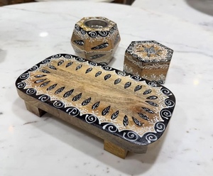 <b>Eid</b> Ramadan <b>Gift</b> Bakhoor Burner <b>Box</b> Set Hand Painted Decorative Resin Inlay Tray <b>Box</b> Censer 12x12 Inch Luxury Home Aromatic - Product Image 1