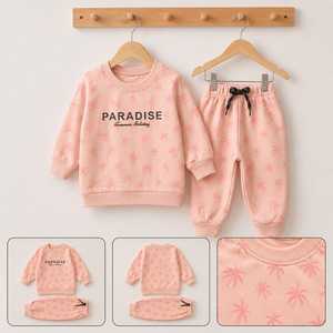 Conjunto Premium para Niños Pequeños, Camiseta de Manga Larga Suave con Pantalones a Juego, Conjunto de Dos Piezas, Cintura Elástica, Invierno, Beige - Product Image 5