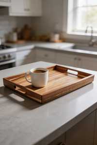Plateaux en bois naturel personnalisables en gros, en acacia et mangue, avec dessus en onyx poli, pour applications décoratives extérieures - Product Image 4