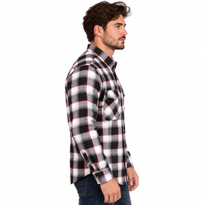 Men's Black and <b>White</b> Plaid Flannel <b>Shirt</b> <b>Long</b> <b>Sleeve</b> Button Up Casual Top with Chest Pockets - Product Image 4