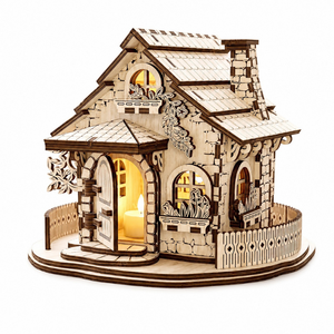 Floral House Wooden Candle Holder | Laser Cut Decorative Cottage <b>Tealight</b> <b>Lantern</b> for Home Decor Living Room Bedroom Decoration - Product Image 1