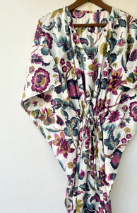 Nuevo Kaftán con Estampado Animal, Cuello en V, Cierre con Cordón, Manga Corta, Corte Ajustado, de Algodón Suave Indio, con Encaje, Largo Completo, para Mujer - Product Image 2