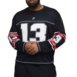 Premium Black Red Custom Long Sleeve Mens <b>Hip</b> Hop American Football Jersey Sports Uniform V Neck Breathable Oversized Training - Product Image 1