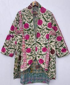 Jaif Textiles Handmade Reversible Vintage Kantha Cotton Breathable <b>Quilted</b> Winter <b>Jacket</b> Umbrella Cut Regular Floral <b>Pattern</b> - Product Image 2