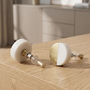 Modern White <b>Brass</b> Cabinet <b>Knobs</b> Round Minimalist Design for Kitchen Bathroom Bedroom Dresser Wardrobe Drawers Easy Installation - Product Image 1