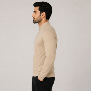 T-shirt de sport pour homme à manches longues avec fermeture éclair 3/4, coupe ajustée, col roulé, vêtement de sport léger pour la course à pied - Product Image 6