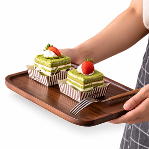 Plateau de service rectangulaire élégant en bois de noyer noir massif, idéal pour les desserts et le café - Product Image 1