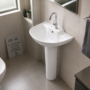 Lavabo de Piedra Certificado con Pedestal, Forma Irregular, Grifo de un Solo Orificio, Diseño Minimalista, Lavabo de Baño Montado en el Suelo - Product Image 6