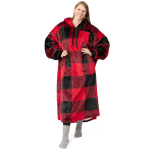 Oversized Long Solid Soft Cotton Blend Lined Front <b>Hooded</b> Wearable <b>Blanket</b> Sweatshirt Regular Sleeve <b>Fleece</b> Pullover Autumn - Product Image 2
