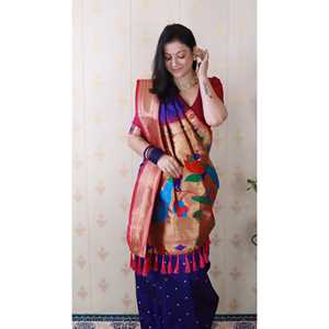 Sari en soie Paithani Bandhani violet tissé avec des fils Zari, élégant, robe de mariée, 650g - Product Image 5