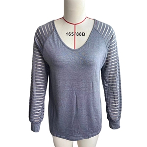 Womens Casual Striped V-neck <b>Long</b> <b>Sleeve</b> <b>t</b>-<b>shirt</b> Womens Regular Fit <b>Red</b> <b>t</b>-<b>shirt</b> Custom Branding Cotton Bulk Order <b>t</b>-<b>shirt</b> - Product Image 3