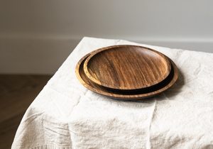 Acacia Wood Plate Divided Plate for Adults <b>Dinner</b> Wood Plates Round Wooden <b>Tray</b> Food Platters for home use - Product Image 3