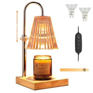 Vintage Inspired Candle Warmer <b>Table</b> <b>Lamp</b> with Metal Frame Wooden <b>Base</b> and Decorative Glass Lampshade - Product Image 5