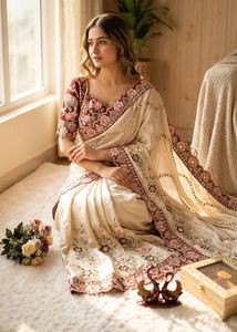 Sari en soie Rangoli de créateur exclusif, avec chemisier traditionnel élégant, séchage rapide, pour la plage, mariages, tenue indienne modeste, soirée, pour femme - Product Image 5