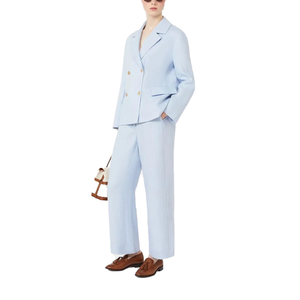 New Women's Light Blue Double Breasted Blazer Gold <b>Buttons</b> Notched Lapel Flap Pockets Elegant Office Wear Formal Sorority Coat - Product Image 2