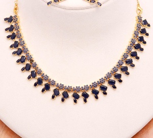 Conjunto de Collar de Zafiro Azul para Mujer, Chapado en Oro de 22K, Latón, Gema Cuadrada Ovalada, Joyería de Boda, Joyería Nupcial - Product Image 2