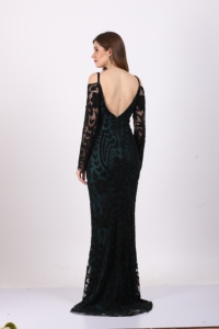 Elegant Black & Teal Off-Shoulder <b>Sequin</b> Maxi Gown Women's Black & Teal V-Neck Cold-Shoulder <b>Sequin</b> Evening Gown with Long - Product Image 5