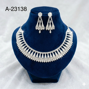 Conjunto de collar y aretes de flores chapados en oro para mujer, joyería clásica para boda A-23135 - Product Image 4