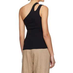 Top de punto asimétrico blanco con un hombro descubierto para mujer, estilo transpirable de longitud regular con patrón liso - Product Image 6