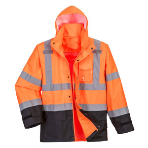 Veste de sécurité réfléchissante haute visibilité avec capuche, fermeture éclair et poches, veste de travail orange pour hommes - Product Image 1