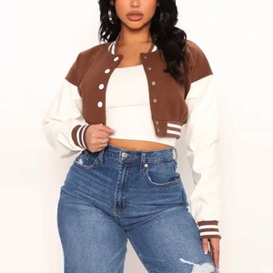 2026 Top Trending Women's Woolen Fabric Varsity <b>Jackets</b> Custom Logo <b>Cropped</b> <b>Ladies</b> University Embroidery Sheep Skin Wool - Product Image 1