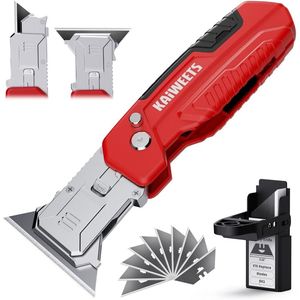 Couteau utilitaire robuste en alliage de zinc, coupe-boîte pliant 2-en-1 avec conception rétractable et 12 lames SK2 pour raclage et découpe - Product Image 1