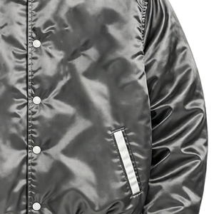 Veste bomber en satin noir pour homme ZPB, coupe classique, col rabattu, fermeture à boutons, style décontracté pour l'automne, style unisexe - Product Image 5