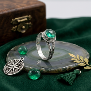 Handmade Apatite <b>Ring</b> – Round Checker Cut Gemstone <b>Ring</b>, Silver Plated <b>Statement</b> <b>Ring</b>, Nickel Free Brass Minimalist Boho Jewelry - Product Image 1