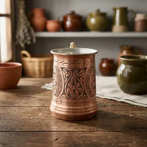 Handmade Copper <b>Mug</b> with Engraved Floral Design Vintage Copper Tankard Drinking Cup Rustic Metal <b>Beer</b> <b>Mug</b> with Handle - Product Image 2